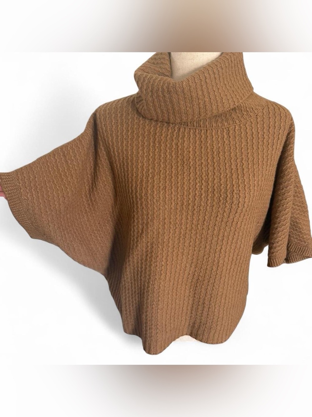 Massimo Dutti Wool Cashmere Turtleneck Poncho Oversized Sweater Top Camel Small